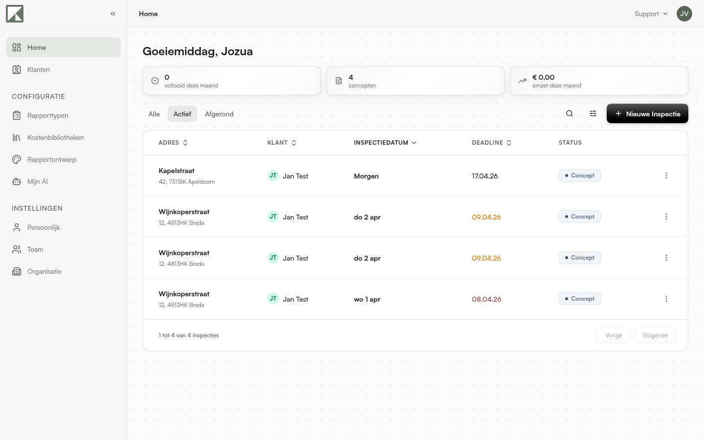 Home dashboard