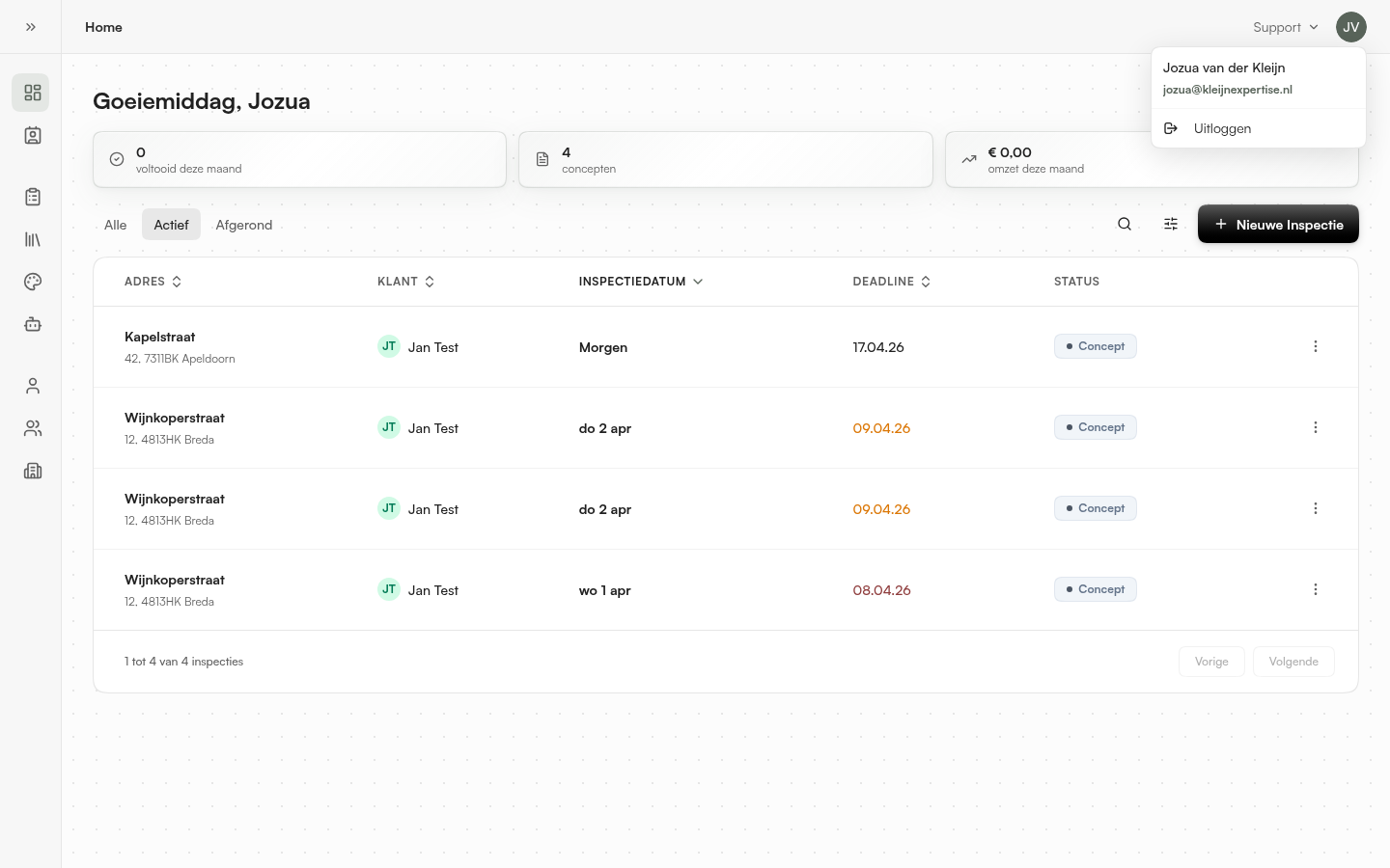 User menu